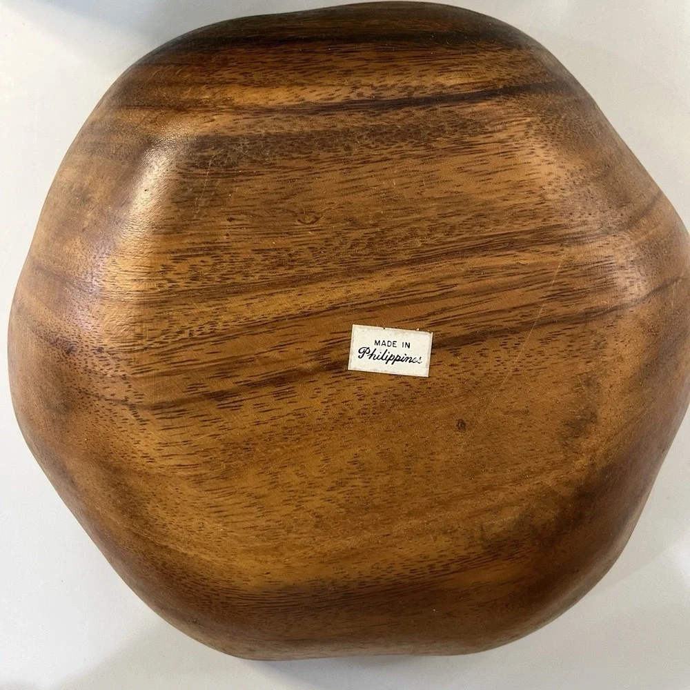 Vtg 7 Pc Acacia Wood Bowl Phillipines Set 1 Salad Bowl 4 Bowls 2 Utensils‎ Box
